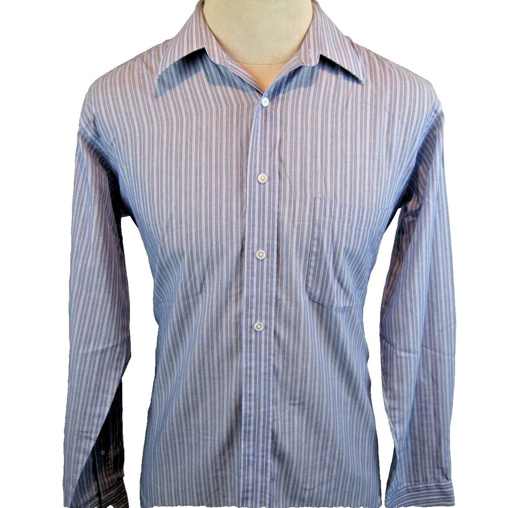 Mens Stafford Blue Stripe LS No Iron Broadcloth Dress Shirt sz 15.5x35